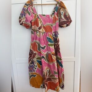 Crystal Sky Floral Pink and Orange Midi Dress L
